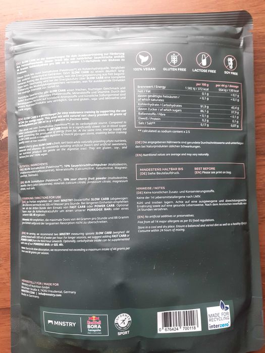 MNSTRY slow carb węglowodany dla kolarzy biegaczy