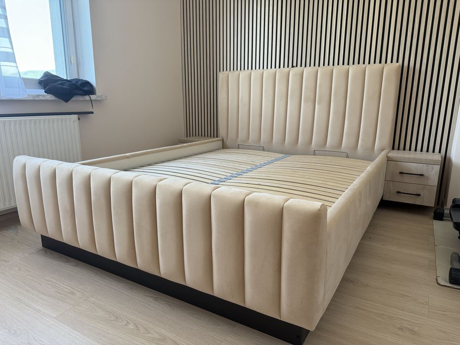 Nowe Łóżko Tapicerowane z Materacem i Pojemnikiem 160x200 PRODUCENT