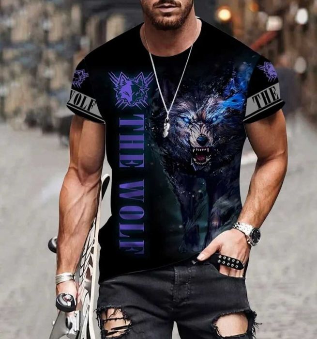 Мужская Футболка чоловіча різнокольорова з принтом .Розмір 52-54.