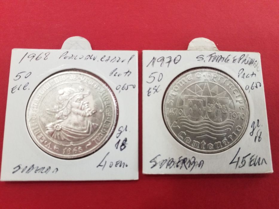 Moedas antigas portuguesas em prata.