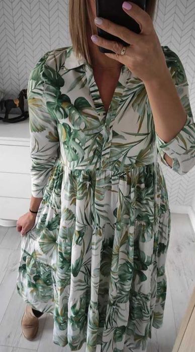 Reserved sliczna dluga maxi boho sukienka  w kwiaty L