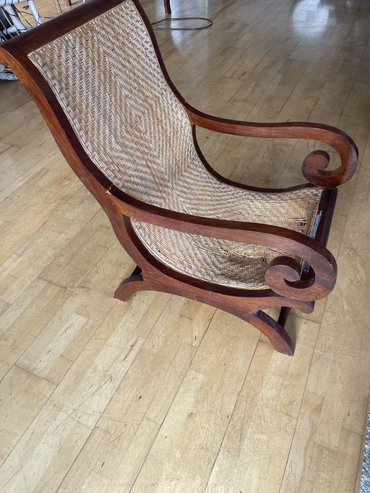 Fotel kolonialny z rattanem , rafią /do renowacji Sofa z rattanem Boho . Vintage /antyk