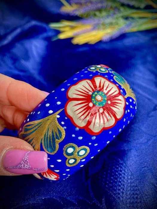 Браслет вінтаж ручний лаковий розпис дерево етно широкий