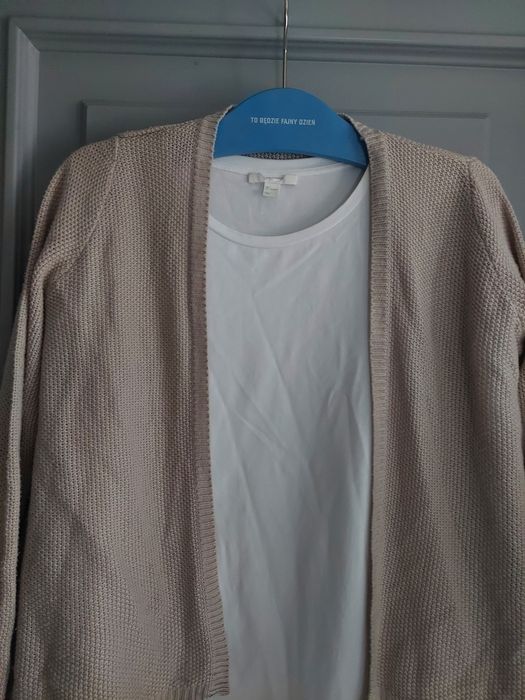 Uroczy sweterek/kardigan cotton + len camel beż r S