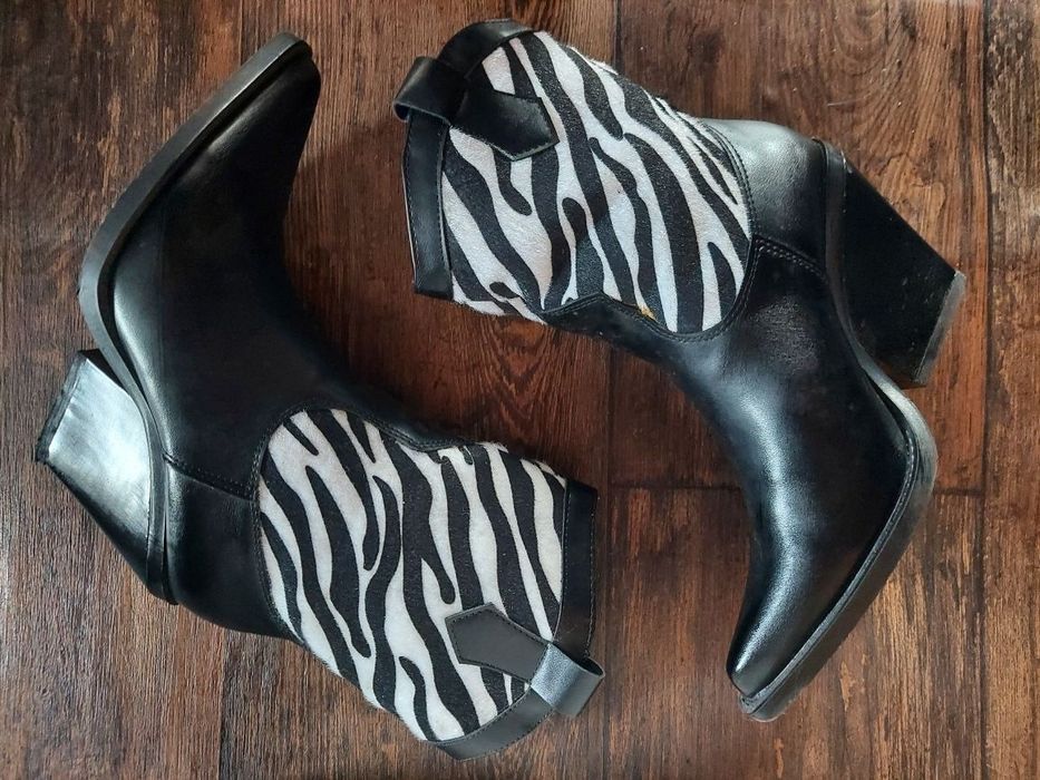 Jenny Fairy LS5841 | botki | kowbojki | zebra | łączone materiały nowe