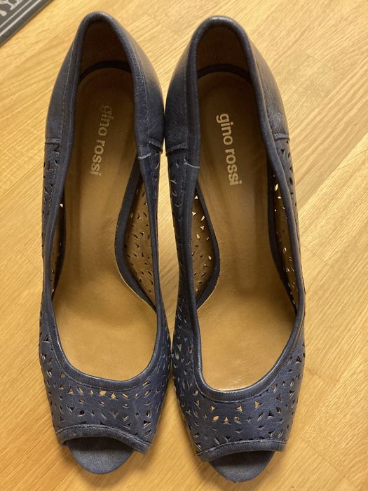 Skórzane szpilki GINO ROSSI 38 ażurowe peep toe platforma skóra
