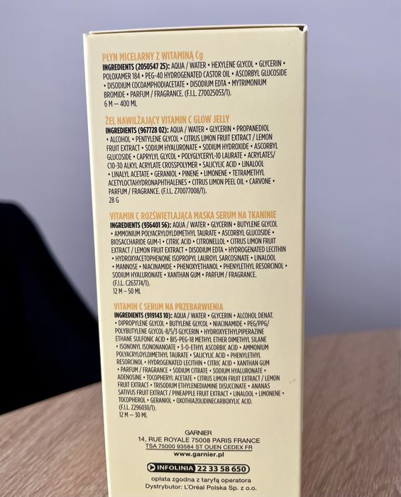 Nowy zestaw kosmetyków Garnier L’oreal witamina C maseczka serum krem