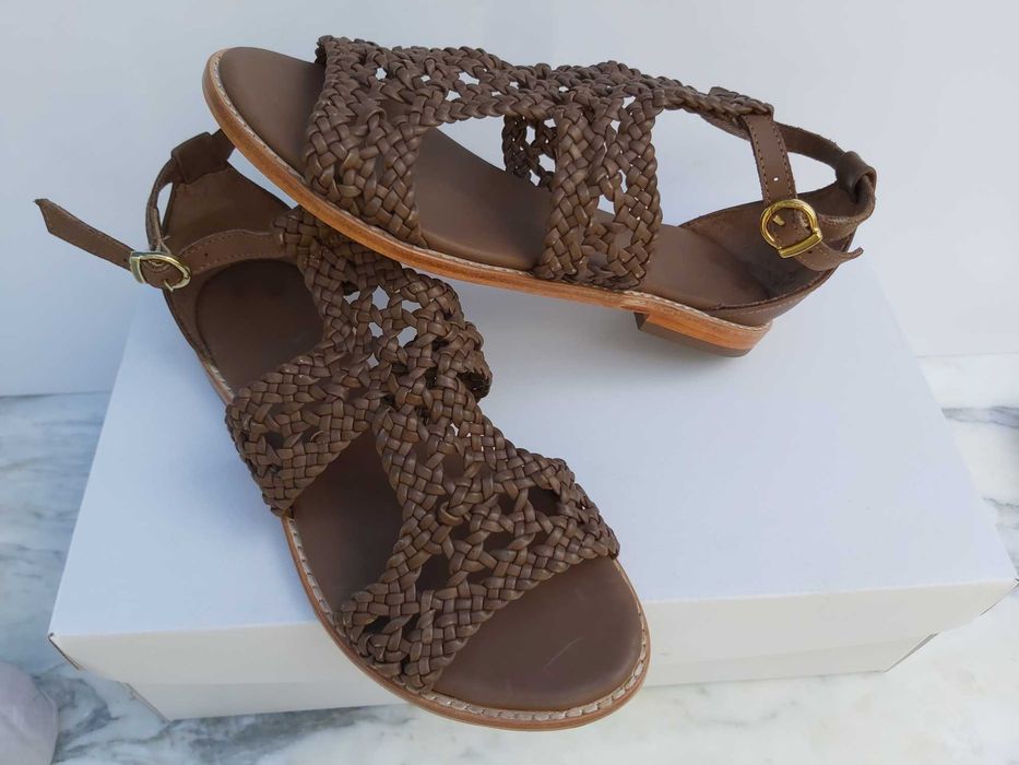 Buty sandały klapki SERGIO BARDI skórzane brązowe plecione