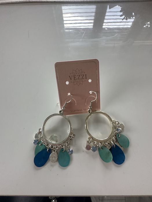 Vezzi kolczyki srebrne kolka niebieskie wiszace perła prezent