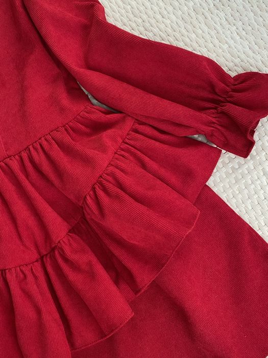 Дитяче плаття червоне з вельвету для дівчинки. Розміри від 122 до 152.