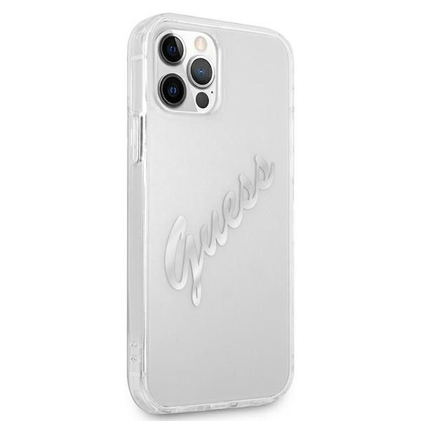 Etui Guess do iPhone 12/12 Pro Hardcase Vintage Script Silver Clear