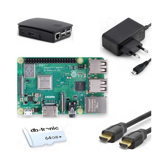 DB-TRONIC Raspberry PI 3 B+ Starter Kit 1GB HDMI 64GB Obudowa Zasilacz