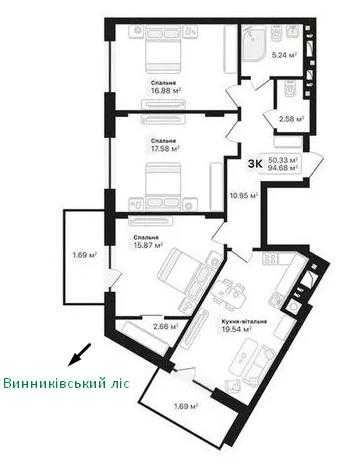 Продаж 3-кімнатної квартири в ЖК AUROOM FOREST видом на ліс. Без комісії!