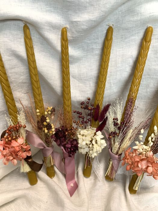 Свічка Стрітенська, воскова, оформлена сухоцвітами