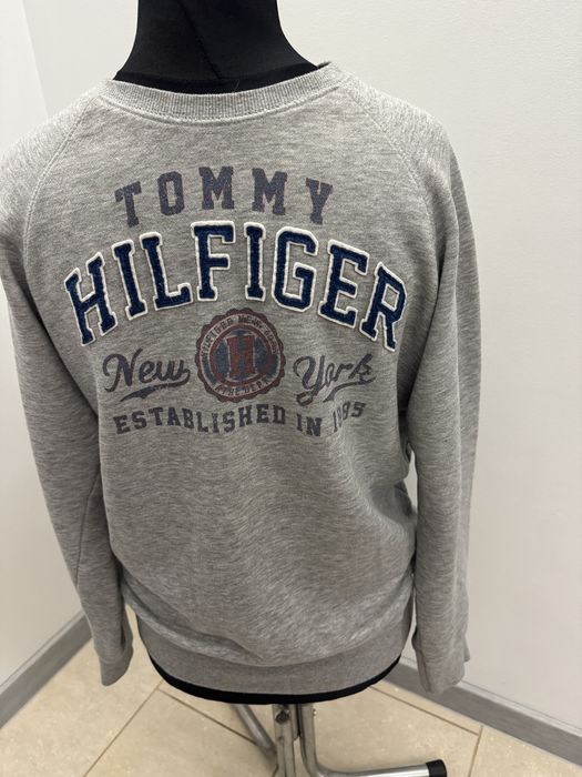 Tommy Hilfiger, bawełniana bluza crewneck męskie r. M Logowana szara