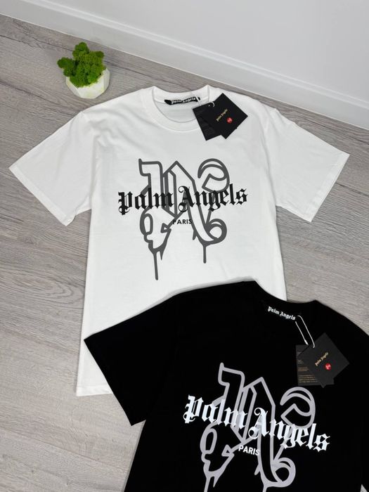 Футболка Palm Angels чорна/біла з принтом (стильна streetwear) Футболка Palm Angels чорна | Чоловіча/Жіноча |Футболка Пальм