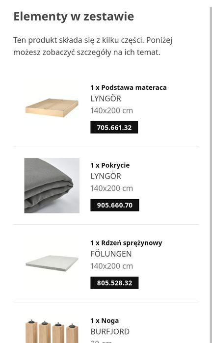 Nowe drewniane łóżko kontynentalne Ikea z wymiennym pokryciem