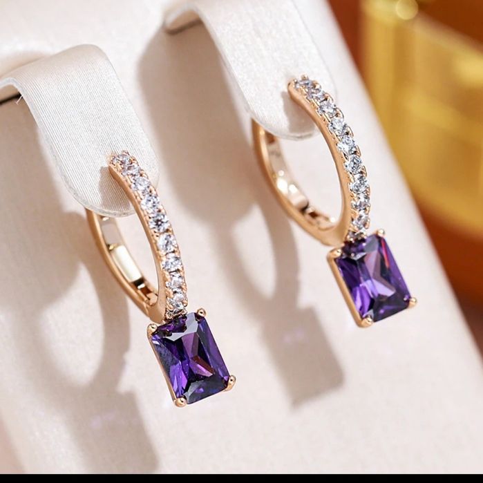 Kolczyki pozłacane 585 z fioletową cyrkonią