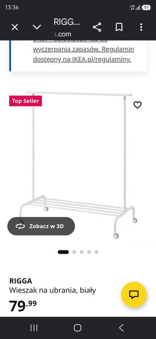 Wieszak na ubrania Rigga Ikea
