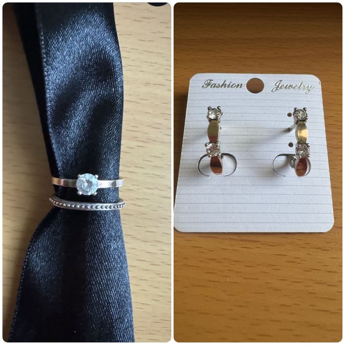 Серебряное кольцо и серьги 925 пробы с пластиной золота 375 пробы.