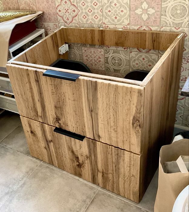 Móvel suspenso estriado para lavatório natural claro C60 cm - NOVO