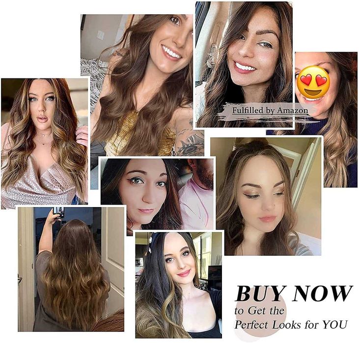 (NOVA) Peruca de cabelo comprido para mulher castanho ombre