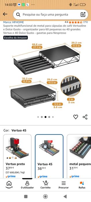 Nespresso Vertuo Plus (com caixa) + gaveta para cápsulas