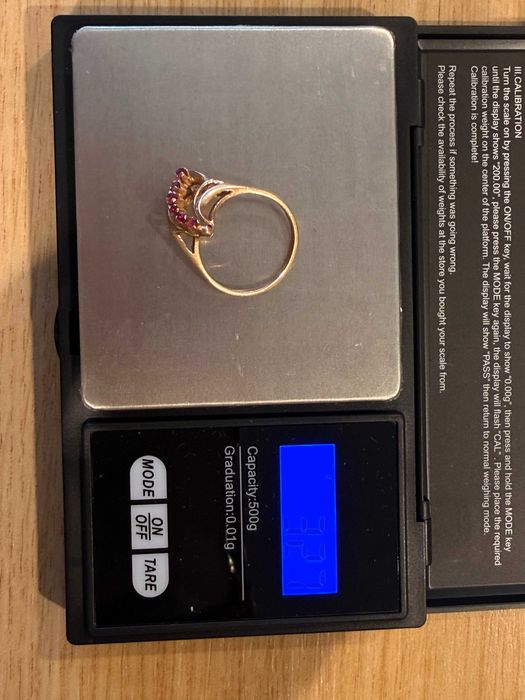 pierśconek rubiny CCCP próba 583 złoto ZSRR 420 zł za gram