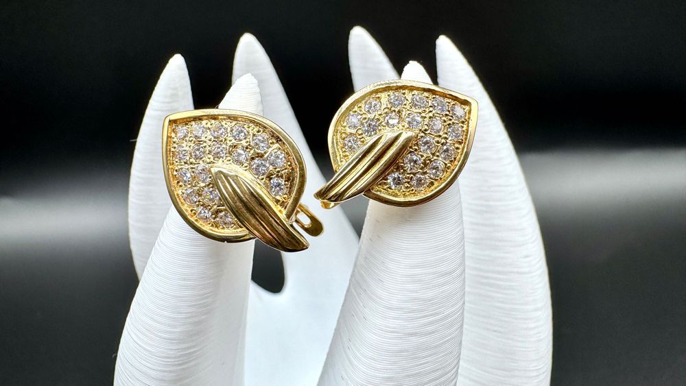 Złote kolczyki z cyrkoniami; próba: 14ct 583, waga: 6,93g