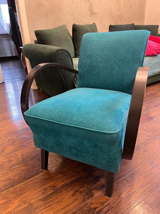 fotel halabala po renowacji turkus