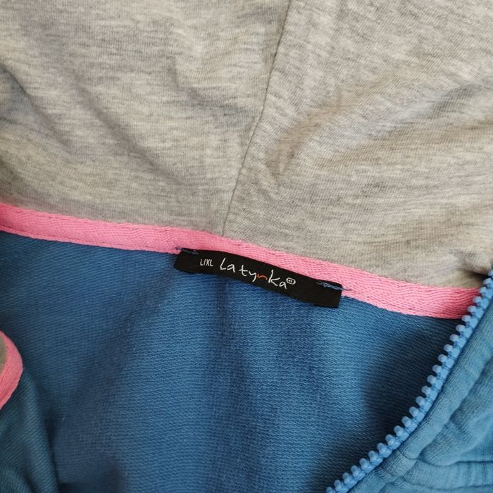 NIEBIESKA bluza damska dłuższa z kapturem LATYNKA XL
