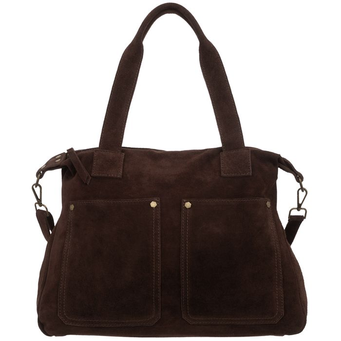 VERA PELLE torebka damska zamszowa shopper z paskiem V685 c.brązowa
