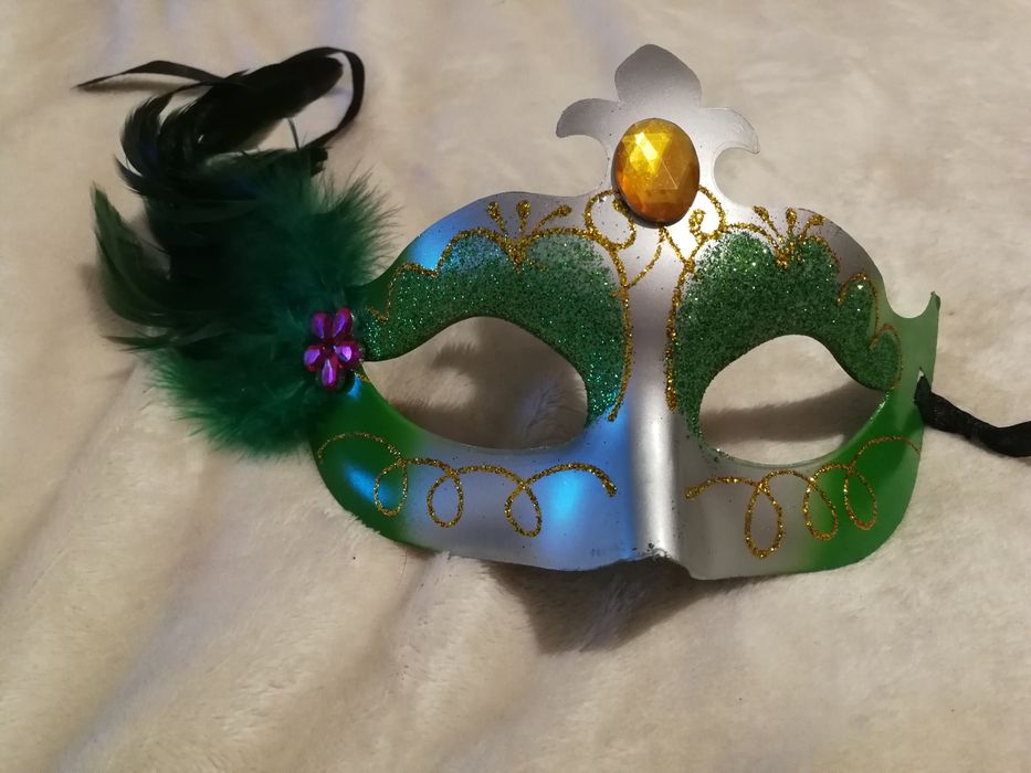Maska wenecka z piórkiem karnawał andrzejki bal maska karnawałowa