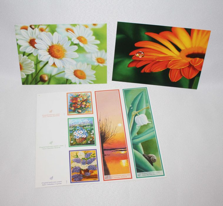 2x kartka w kwiaty stokrotki i zawieszki na prezenty nowe + koperty