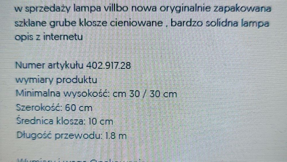 IKEA Villbo lampa sufitowa wisząca nowa