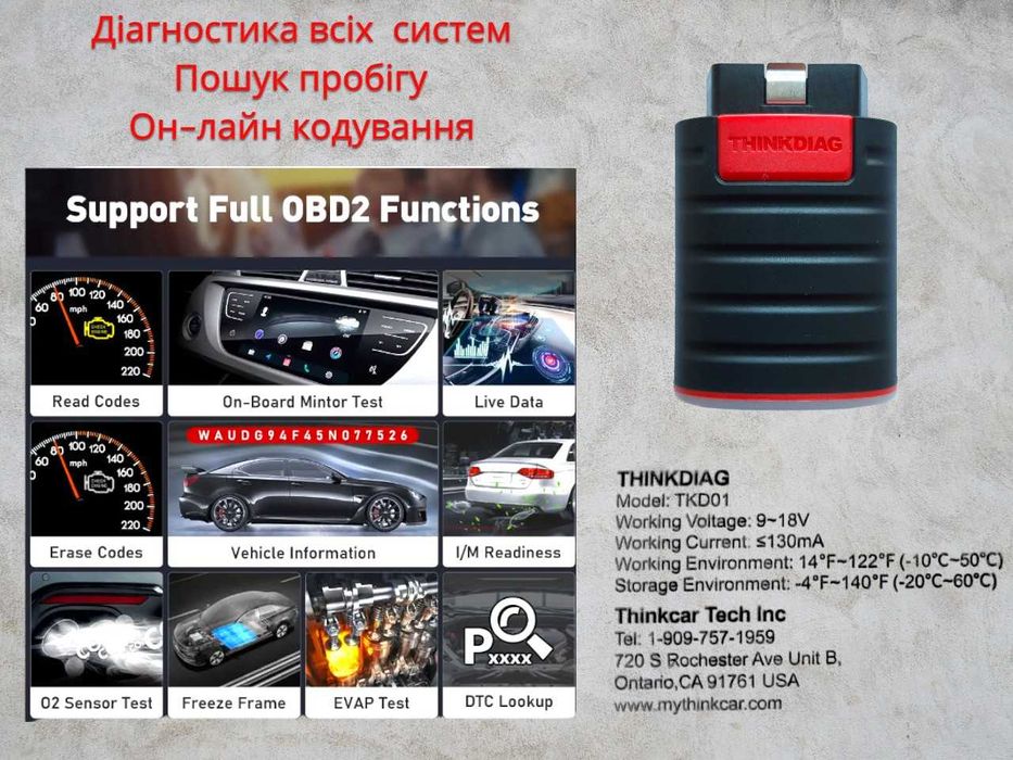 Офіційний Автосканер Thinkcar Thinkdiag + аксесуари, адаптації на iOS