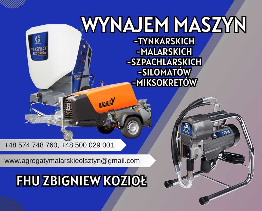 Wynajem agregat malarski, szpachlarski, narzędzia budowlane