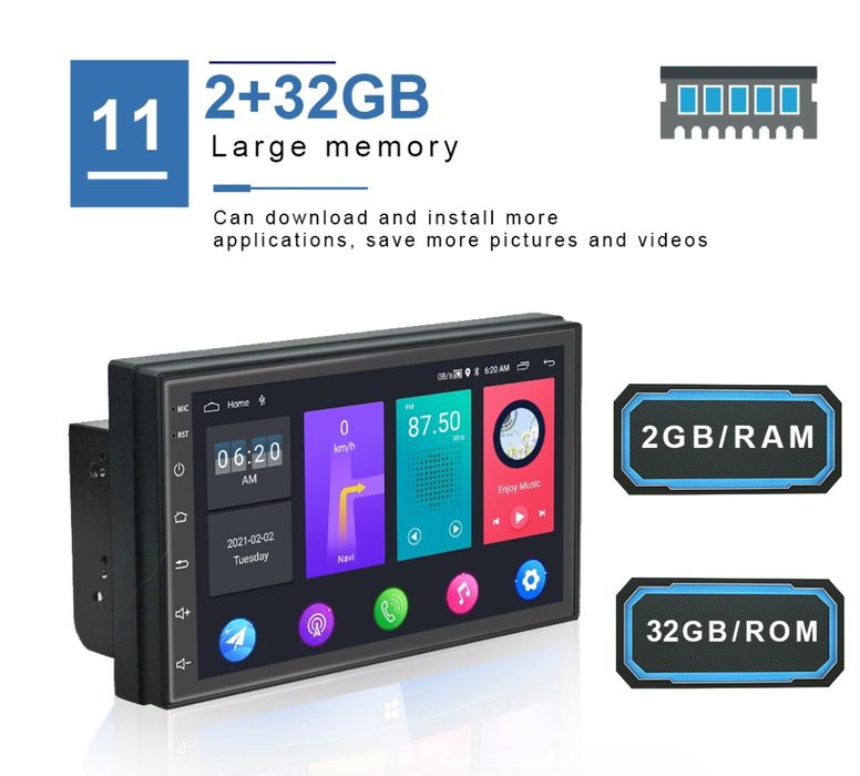 Rádio android 11 2/32gb 2din 7" Wi-Fi GPS rds NOVO