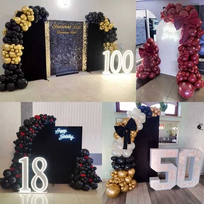 Ścianki balonowe, dekoracje balonowe, girlandy, cyfry LED