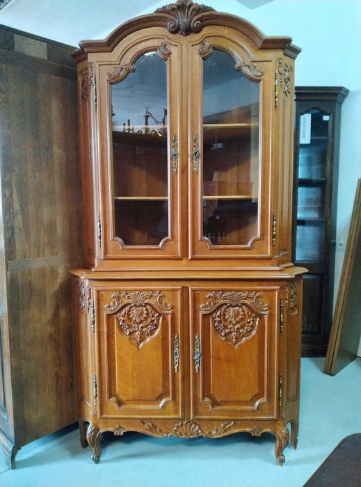 Stylowa witryna ludwikowska narożna lite drewno dębowe