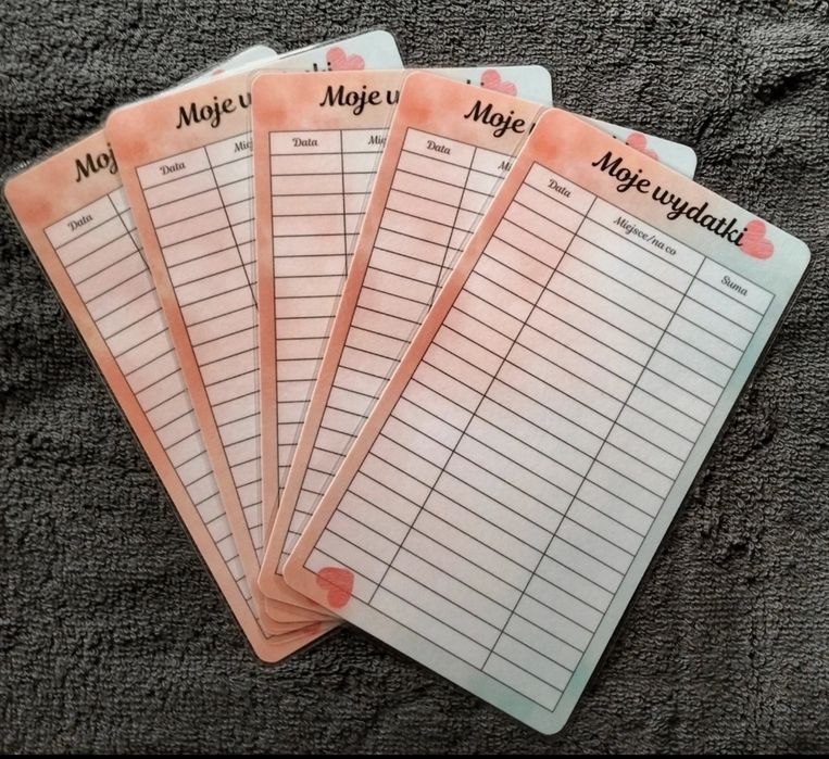 Karty " moje wydatki" do segregatora budżetowego 4 szt