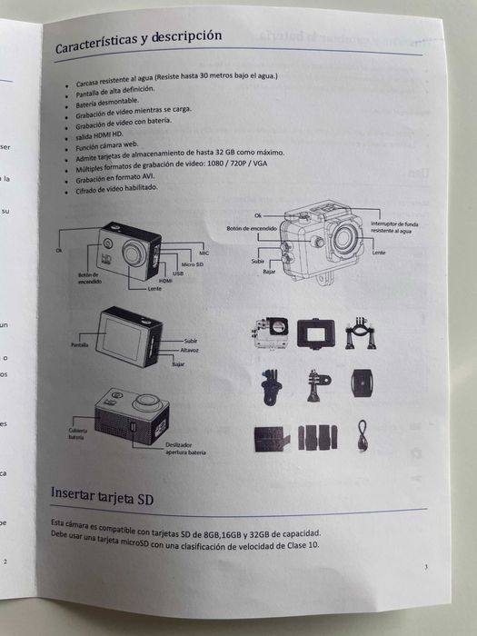 Câmara desportiva e micro SD card