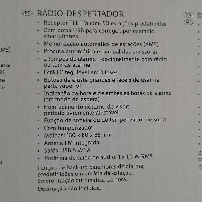 Radio despertador porta USB