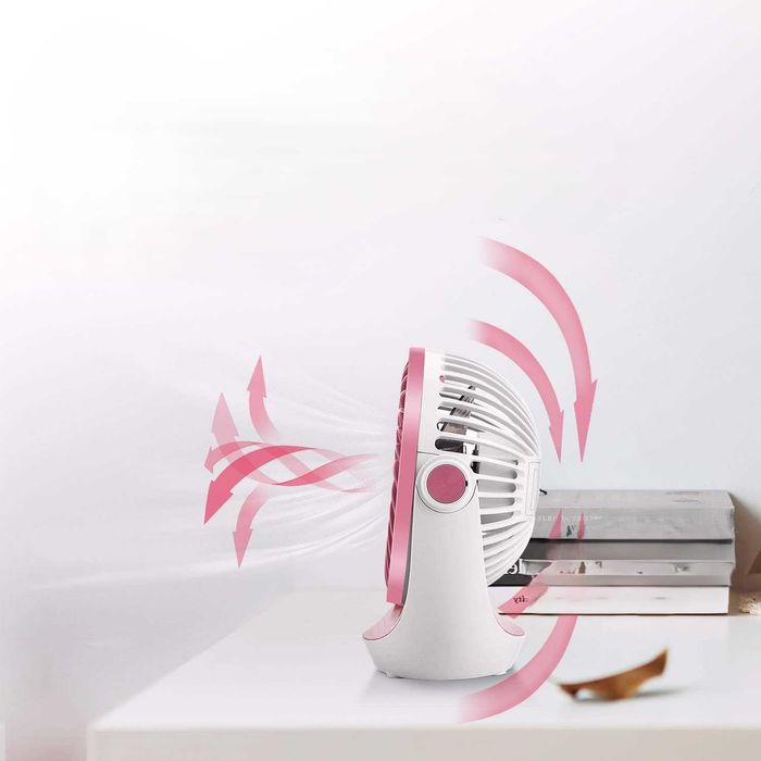 Wentylator biurkowy USB 360°, 3 prędkości, cichy, przenośny, różowy
