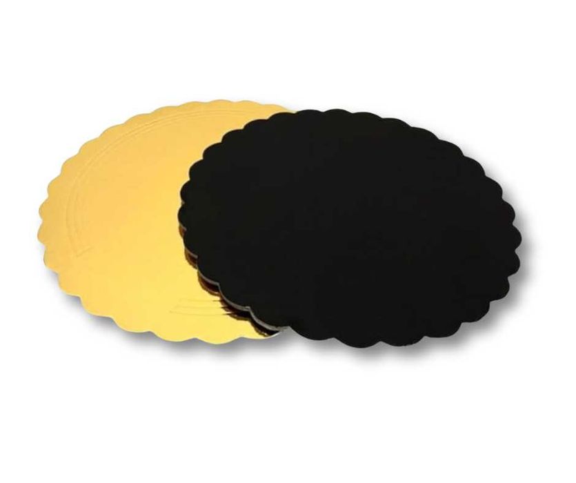PODKŁAD POD TORT ZŁ-CZARNY 32 CM karbowany 1 szt