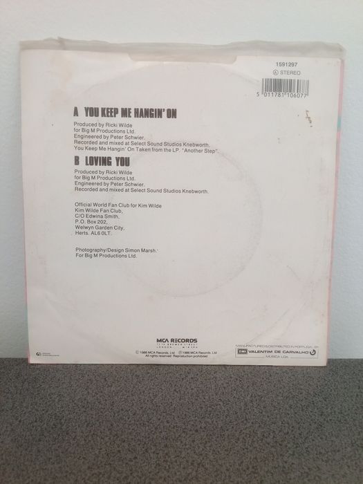 Vinil single Kim Wilde, You Keep Me Hangin' On