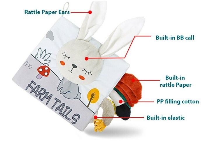 Розвиваюча тактильна книга Зайченя Хапай за хвіст із шурхіткою та писк