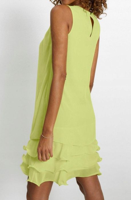 NOWA piękna balowa sukienka r.54 - szyfon, falbanki  - limonka