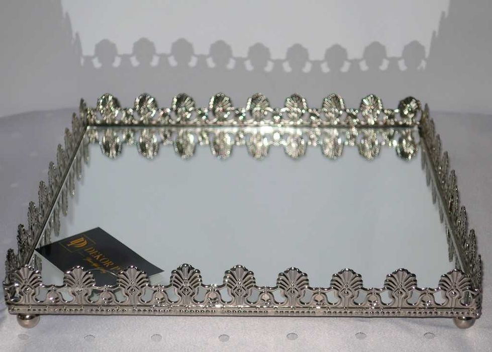 Piękna taca patera srebro z lustrem wyprzedaż skarby domowe