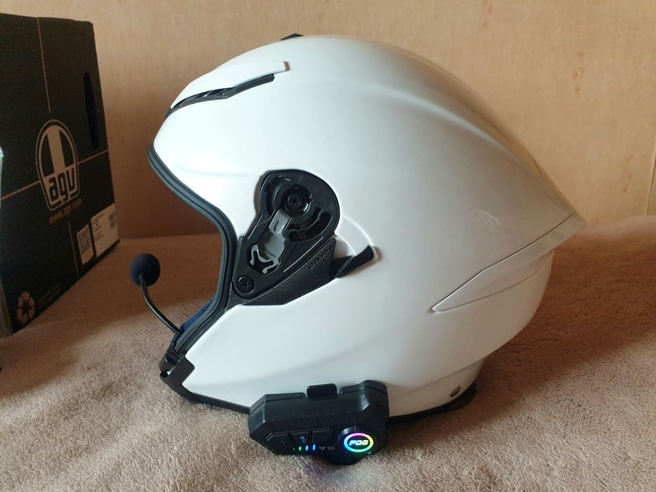 Kask motocyklowy agv K5 jet ML white pearl fiberglass interkom